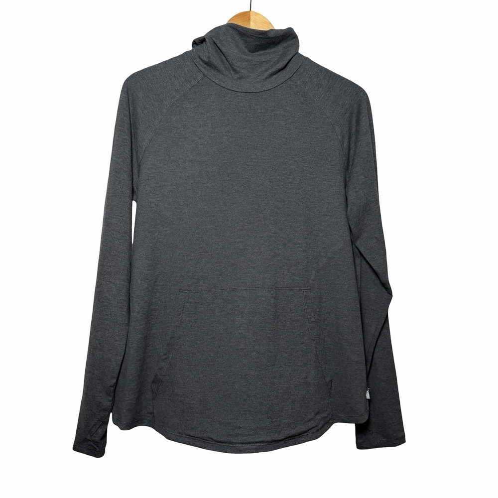Eddie Bauer Women L Active Funnel Neck Pullover Charcoal Gray NWT Thumbholes